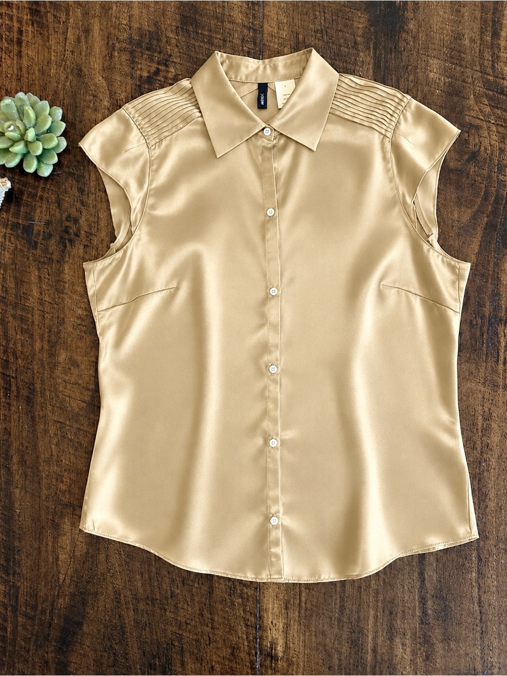 J. Crew | Silk Satin Cap Sleeve Button Down Blouse - Champagne Gold, Size 8